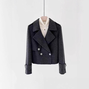 Double-Sided Cashmere Outwear Women's Short Gray 2025 Autum New Popular Design Woolen Suit Short Outwear
