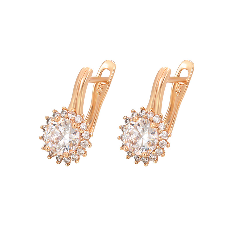 Xuping simple estilo retro flores de sol de aretes rusas aleación de cobre chapado 18k pendientes de aretes al por mayor personalizados