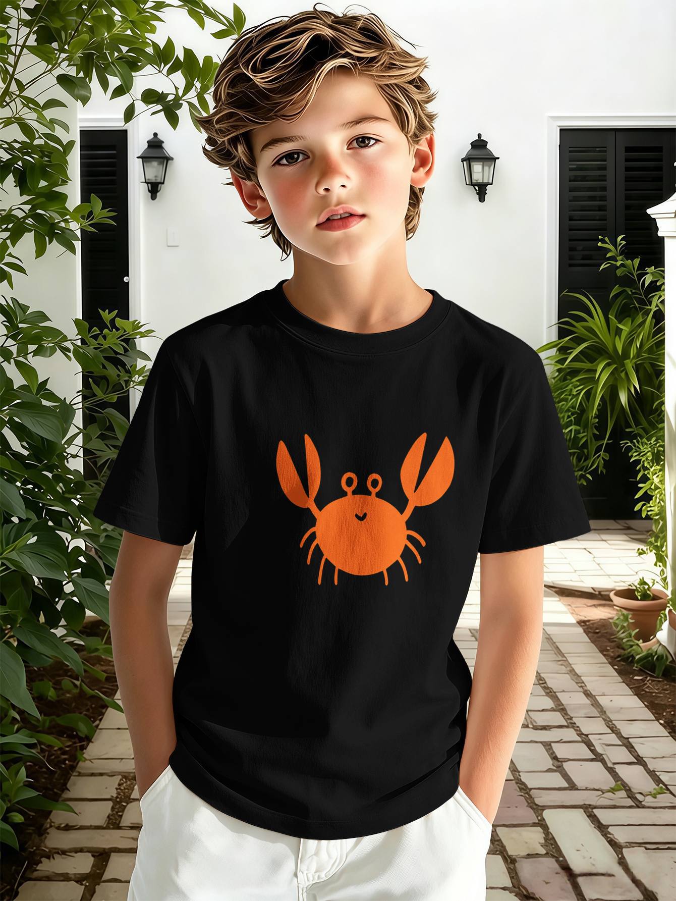 T-shirt pour garçon avec imprimé texte 3d haut décontracté rose_voghion.com