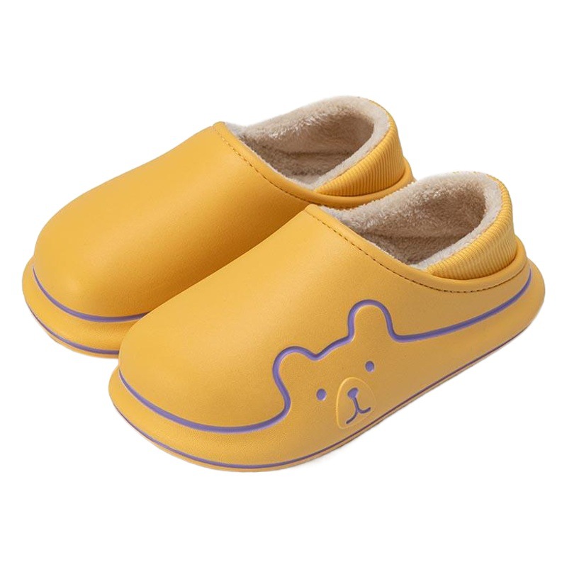 Zapatillas de algodón de suela gruesa para mujer con sensación de caca, invierno, interior, hogar, impermeable, antideslizante, zapatos acolchados de algodón para parejas, ropa exterior para hombres