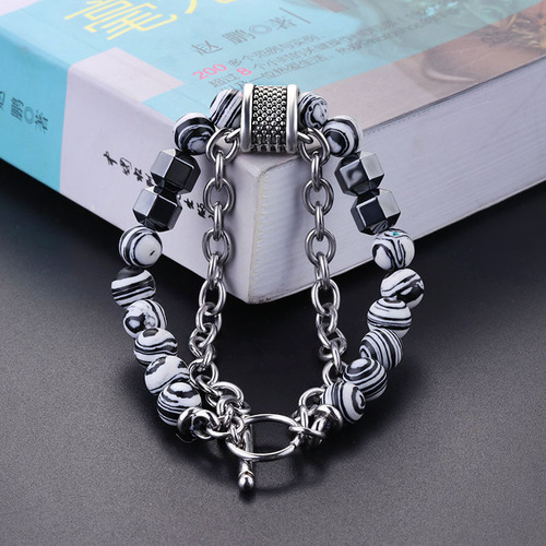 European and American men's malachite bracelet metal beads hip hop new fashion bracelet bracelet wholesale