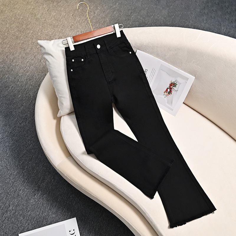 2026 Autumn/Winter New High-Waisted Slightly Flared Jeans for Women, Fleece-Lined, Thickened, Stretchy, Petite Size, Black Flared Pants