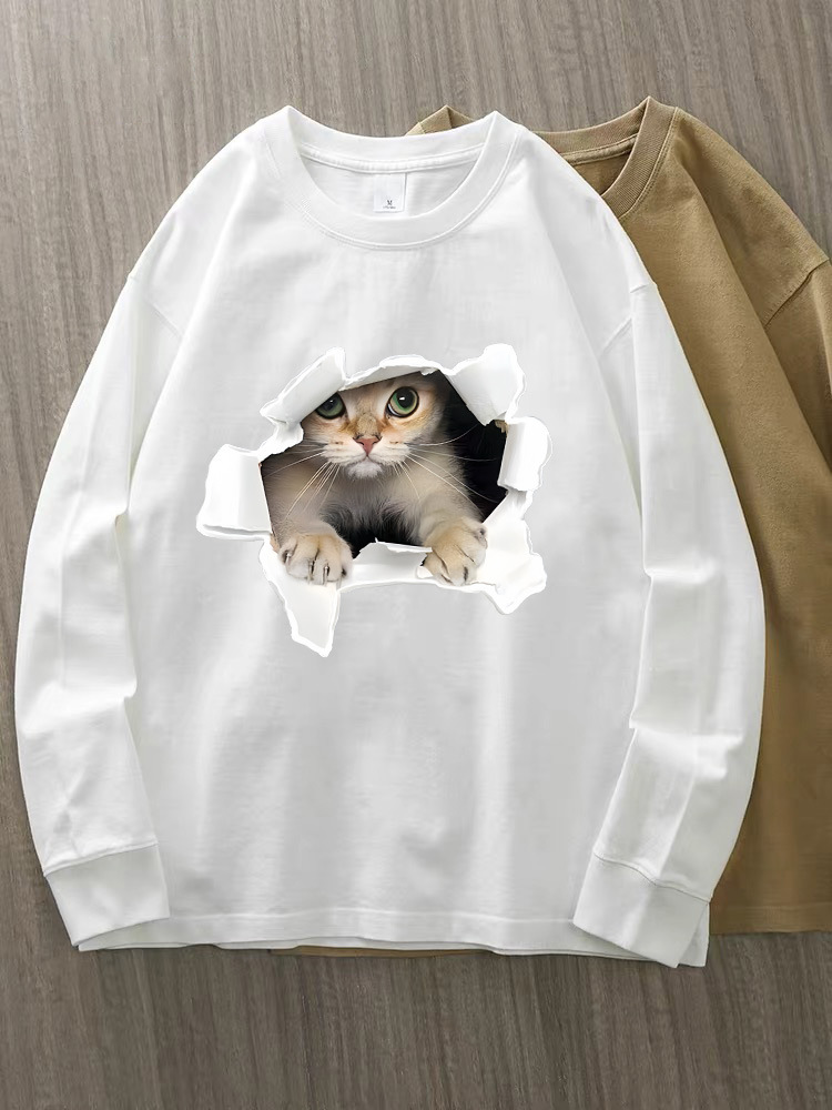 230g 100% algodón de alta gama camiseta de mujer de manga larga primavera y otoño nuevo estilo coreano camiseta de cuello redondo para mujeres