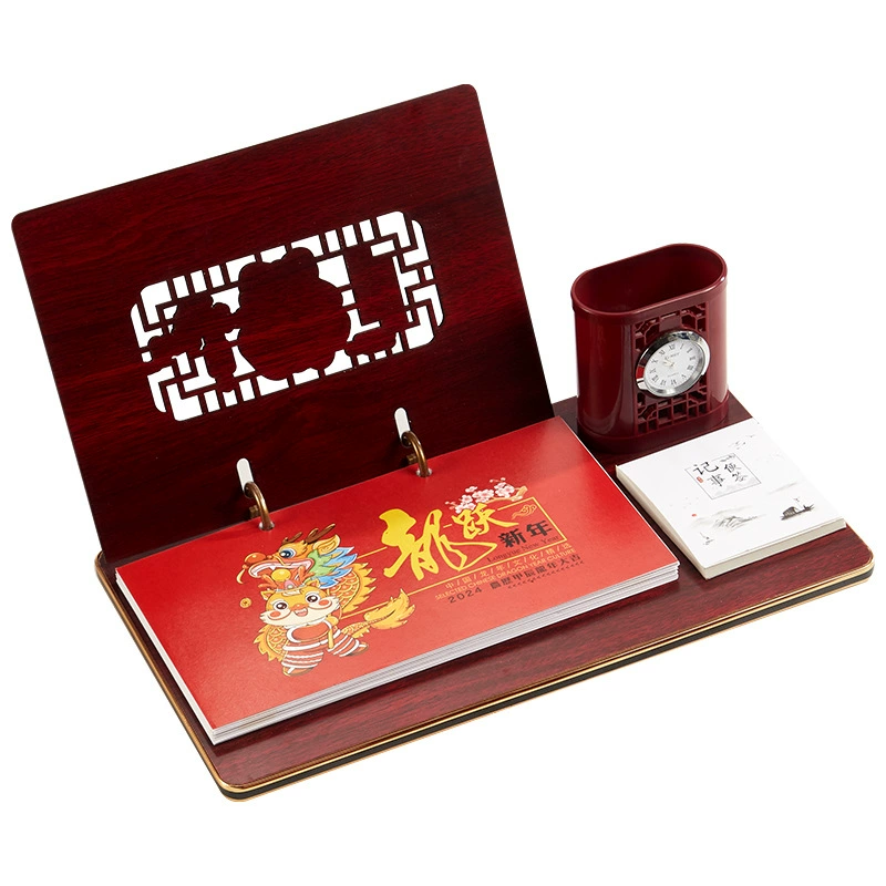 Wooden desk calendar, custom-made, ethnic style
