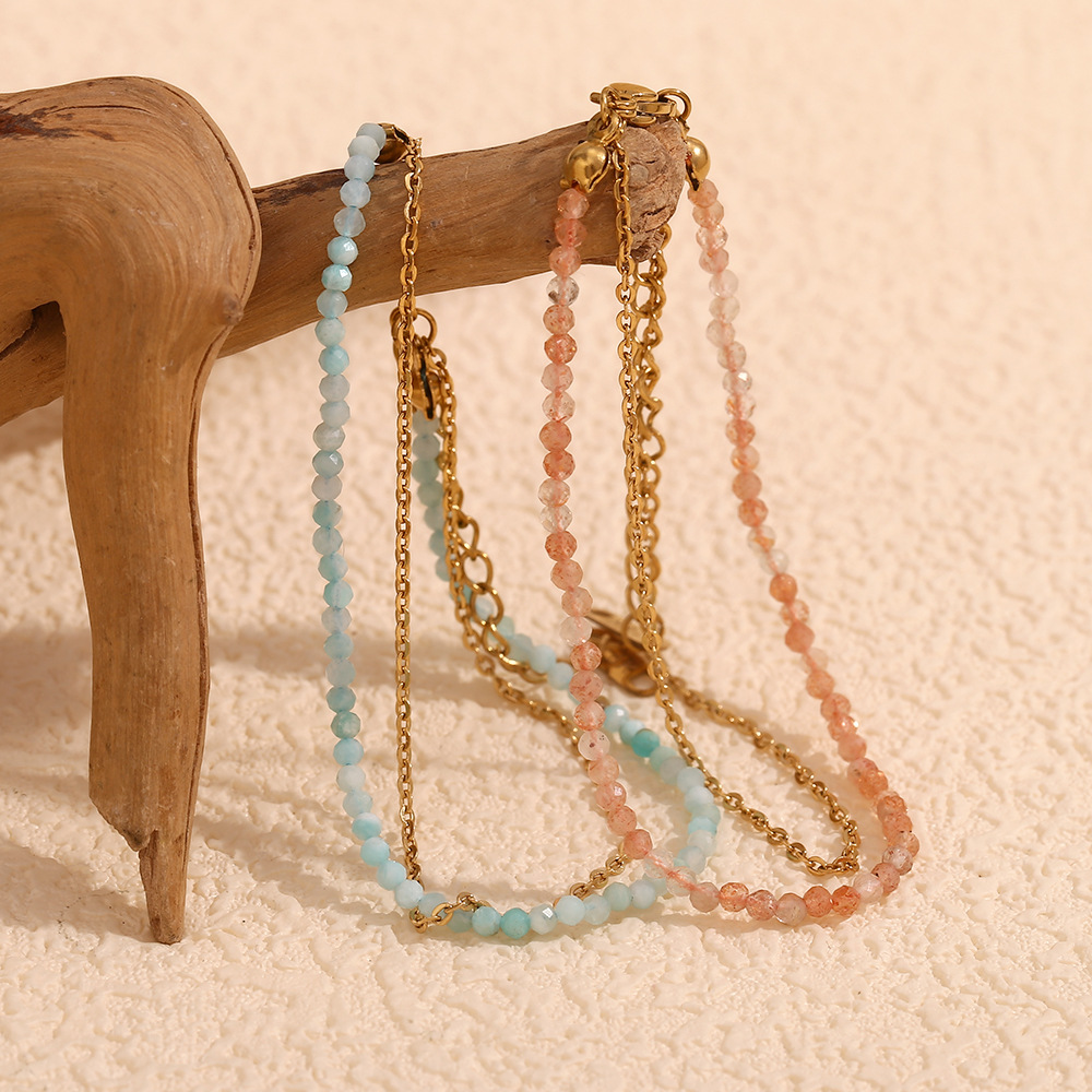 Natural Stone Beaded Stainless Steel Bracelet