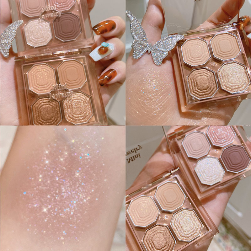 Gema brillante mini sombra de ojos de cuatro colores perla mate brillo lentejuelas estudiante barato portátil sombra de ojos placa sin maquillaje