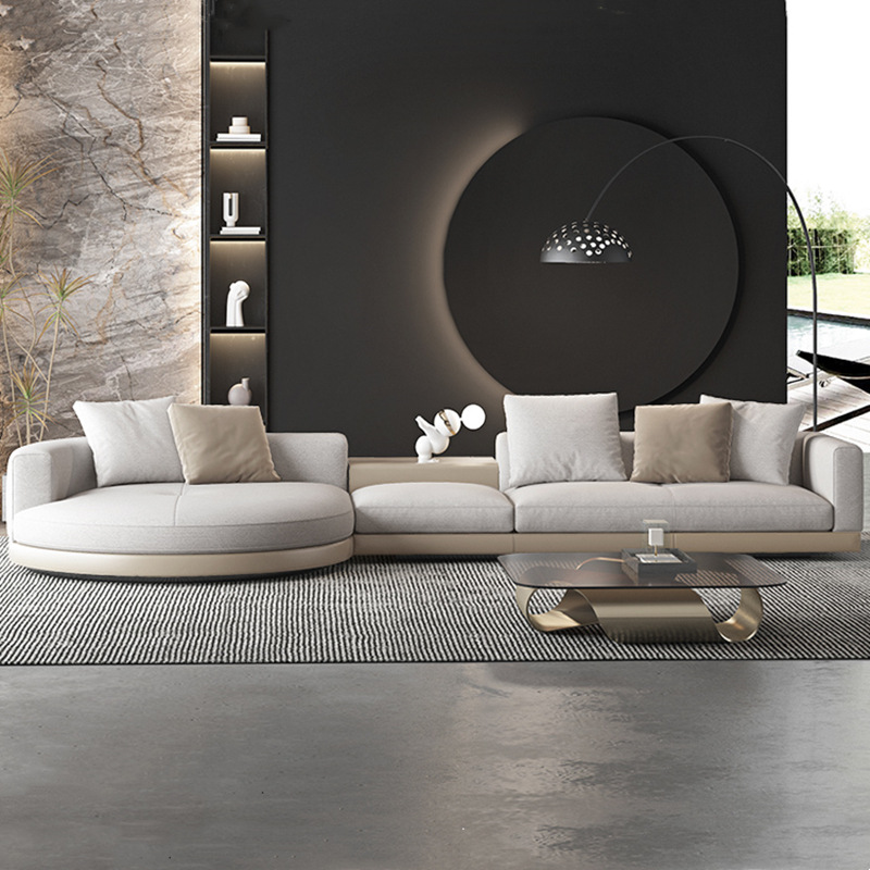 Sofá de sala de estar minimalista italiano combinación de muebles de villa de alta gama, capa plana de tela de lujo ligera, sofá de esquina conjunto