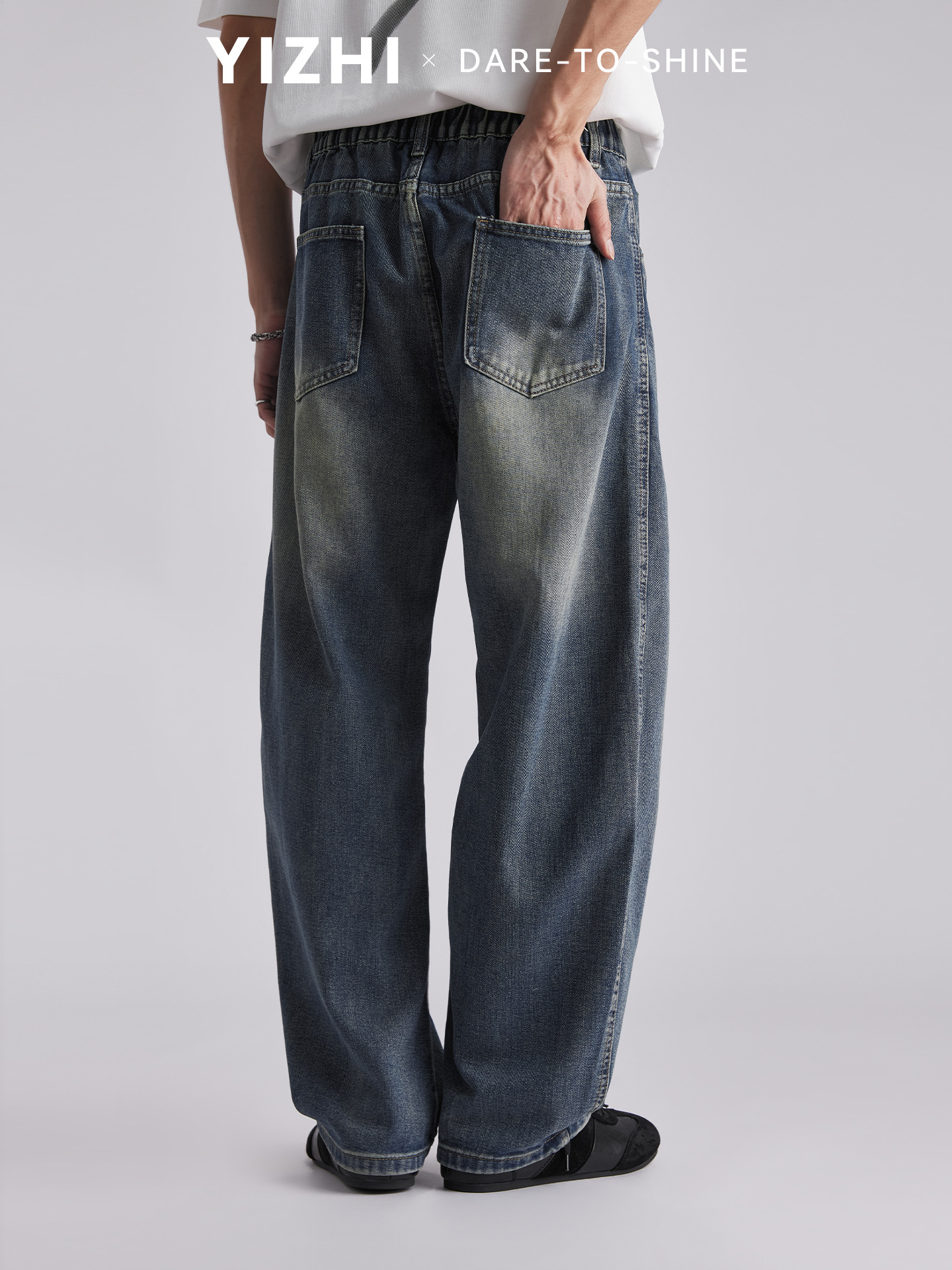 Quần jean nam ống rộng phong cách Mỹ, vải denim mềm mại thoáng mát — đen