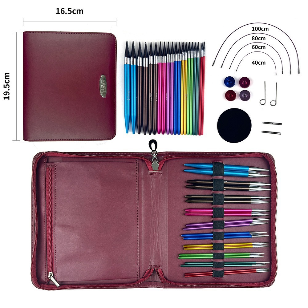 El conjunto de aguja de anillo desmontable cambia la cuerda colorida varilla de tejido aguja alargada pu herramienta de tejido carbonizada aguja de bambú anillo