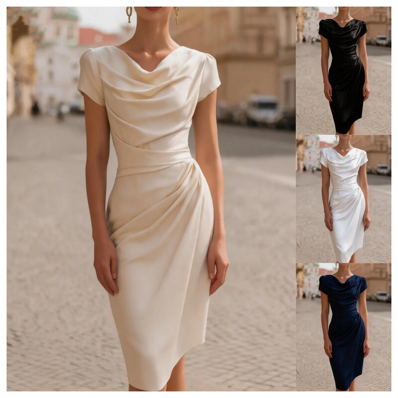 2026 New Cross-Border Foreign Trade Model Summer Dress with Ruffled Neckline Design, Elegant Slim-Fit Bodycon Dress for Women