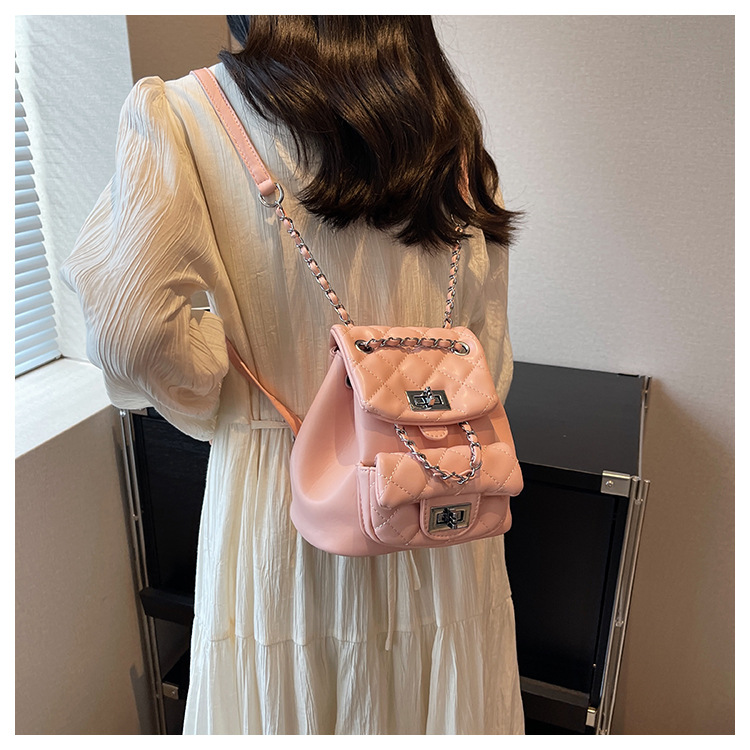 Women's Quilted Chain Mini Backpack Versatile Small Bag_voghion.com