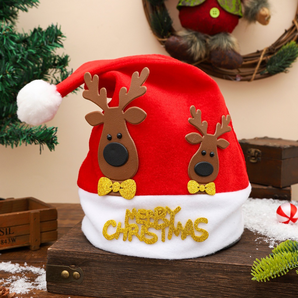 Double Elk Bow Red Plush Holiday Party Hat Winter Atmosphere Headwear New Christmas Hat Christmas Hat