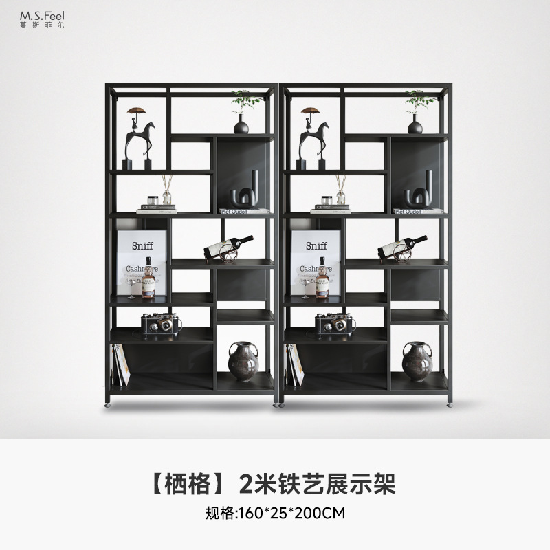 Estante de metal ligero de lujo estante de piso doméstico estante de escritorio estante de decoración de partición estante de exhibición creativa multicapa