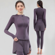 秋季新款轻薄透气长袖圆领修身显廋高弹运动健身服上衣瑜伽服套装