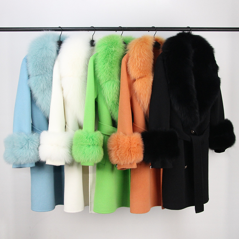 Abbigliamento da donna Cappotto in cashmere double face con pelliccia per donna Autunno e inverno Colletto da completo Caldo e sottile Cappotto in lana di alta qualità per donna_voghion.com