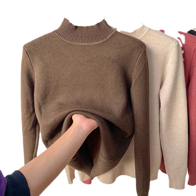 Medio cuello alto suéter forrado de lana camisa de fondo para las mujeres 2022 nuevo Otoño e Invierno de una sola pieza engrosada cálido slim fit interior de punto image 6