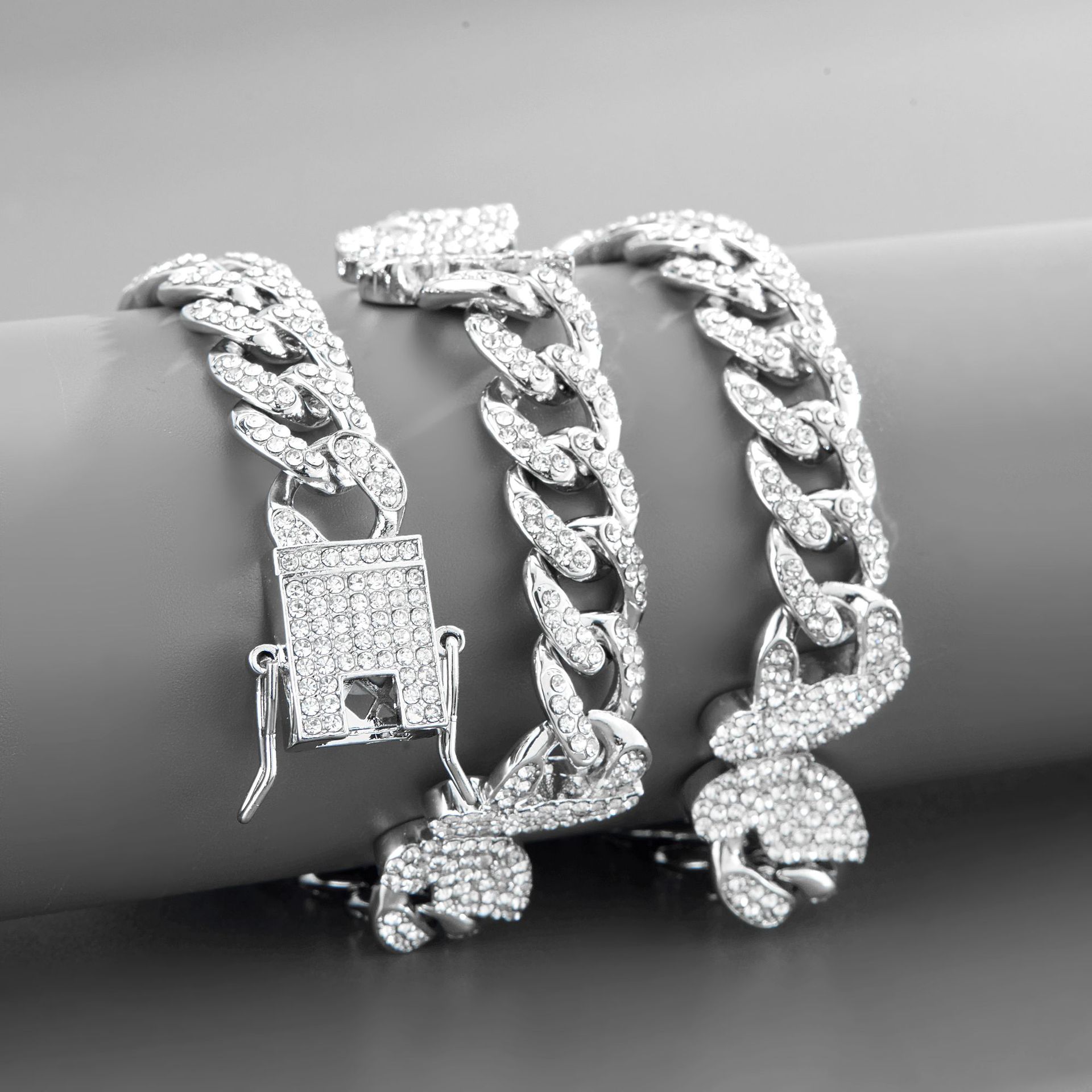 Collier chaîne papillon cuban link avec strass style hip hop_voghion.com