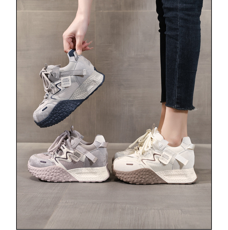 Giày sneaker nữ đế dày tăng chiều cao lưới thoáng khí phong cách thể thao — màu be chi tiết 16