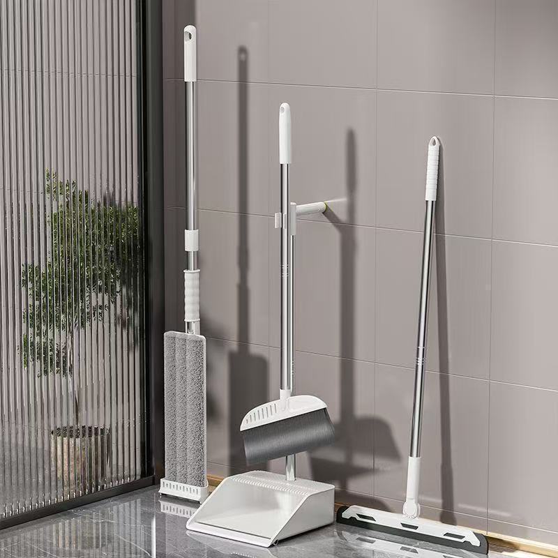 Broom and Mop Three-Piece Set, Dustpan Set, Four-Piece Set for Home Use, One-Sweep-Clean New Model, Hands-Free Flat Mop