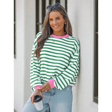 D 73327 Stripe Loose Long Sleeve Women's Tee ���ƿ��ɳ���Ů