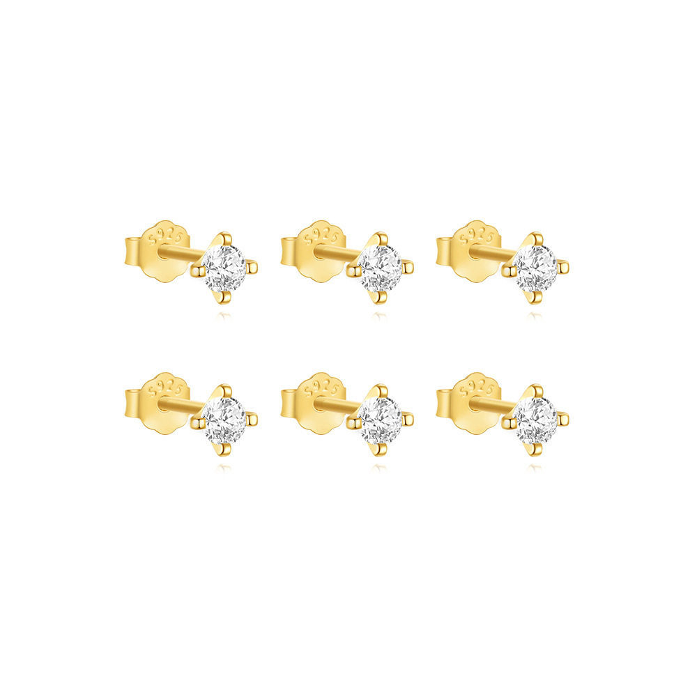 Simple Style Style 1 Set 925 Sterling Silver Zircon Geometric Ear Studs