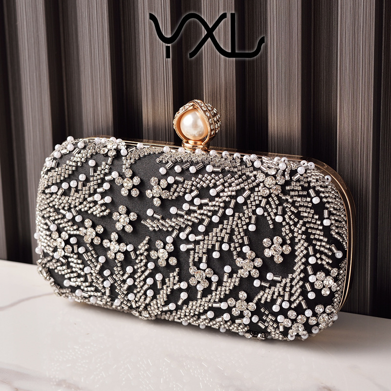 Nuevo bordado de perlas transfronterizas bolsas de cena de diamante bordado bolsas de fiesta bolsas de vestido de champán bolsas de novia