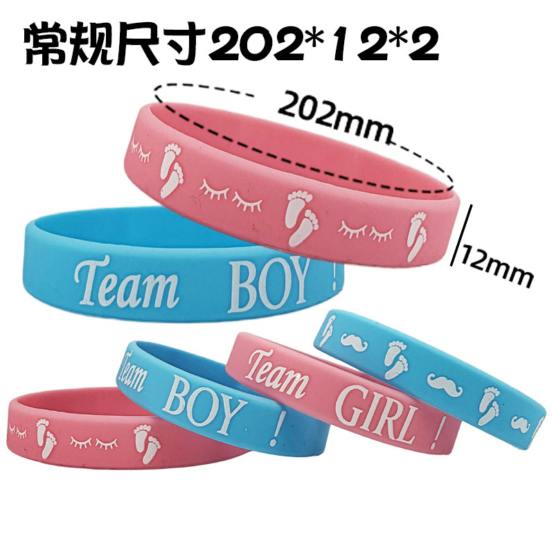 Gender revelador en stock Party Bracelet de silicona TeamBoy / Girl Baby Blue Pink Bracelet de goma para niños y niñas
