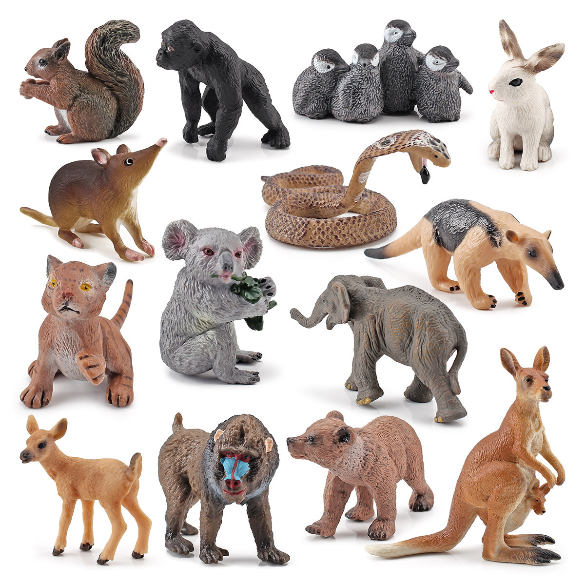 Transfronterizo de exportación mini modelo animal de simulación oso pardo cola blanca ciervo canguro Kaola ardilla decoración juguete