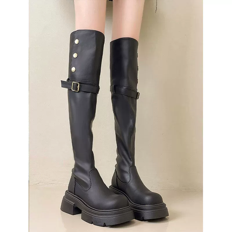 2024 новые осенние сапоги тонкие, более колени ретро высокие и толстые подошвы