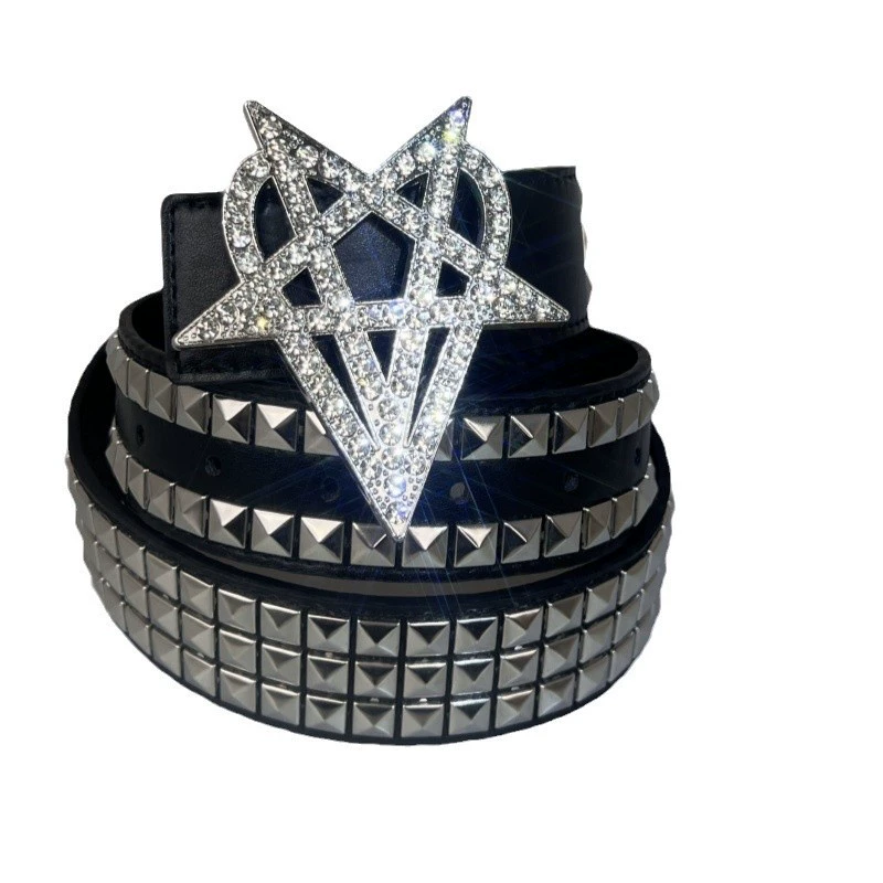 Ремень punk style, пряжка со стразами 2 карата, европейский стиль — чёрный 115/120 см