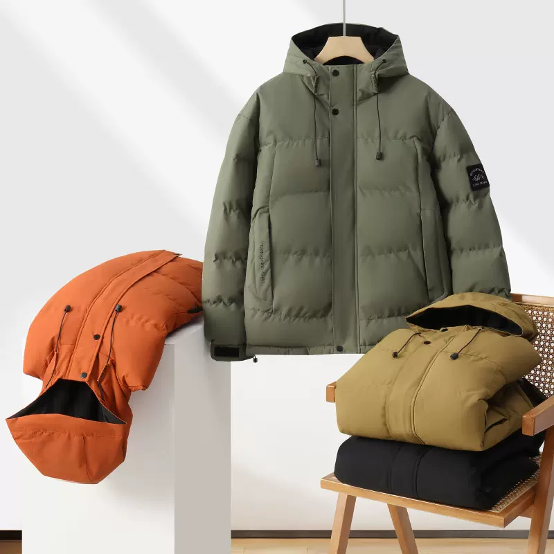 2025冬季高品质新款连帽棉衣男休闲加厚棉袄修身韩版棉服黑色