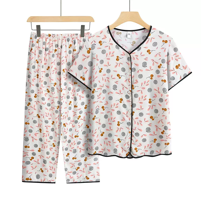 中老年夏季妈妈装开衫外套宽松短袖上衣女奶奶装休闲套装两件套女