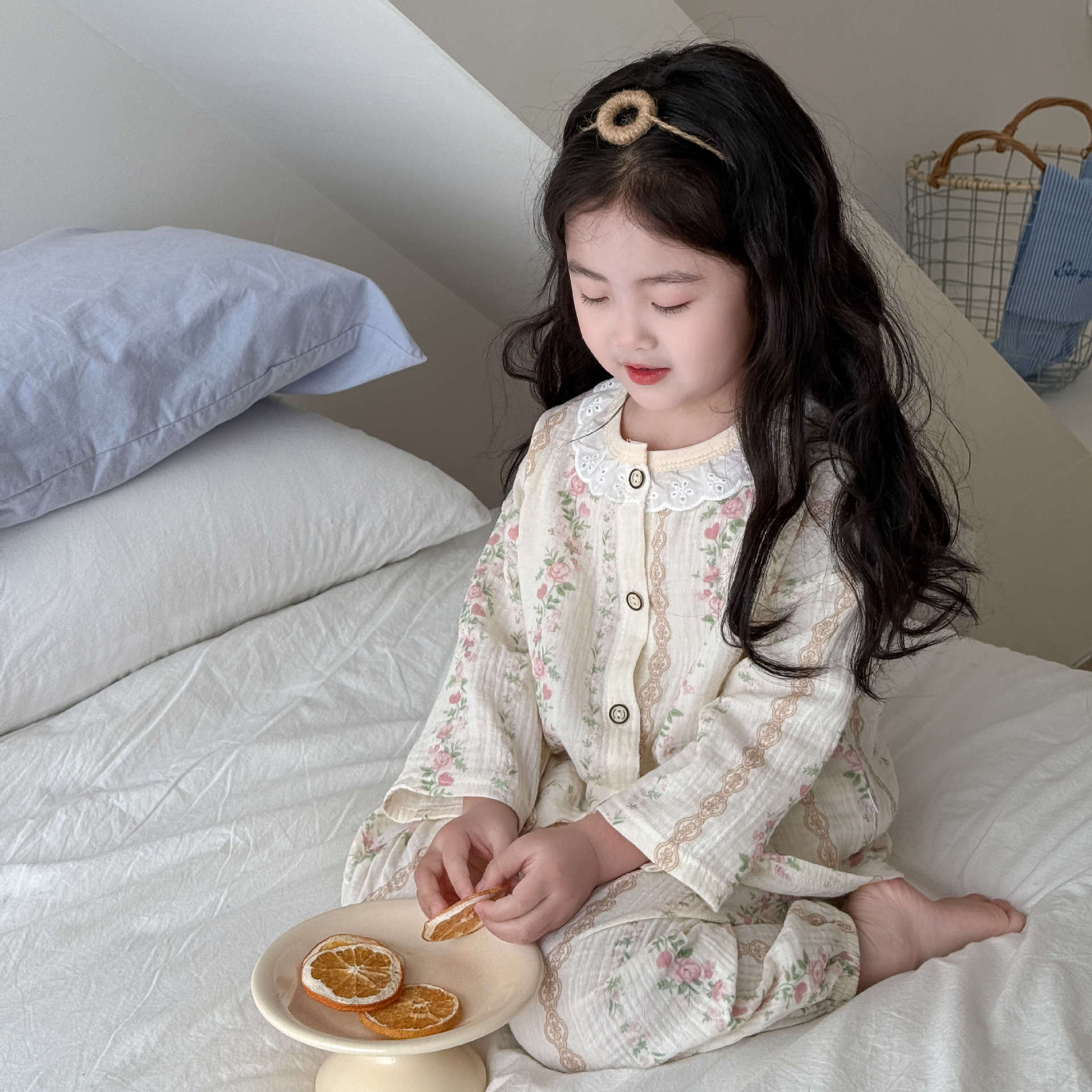 Girls 2025 Spring & Fall New Kidsren's Air-Conditioned Clothes Pure Cotton Gauze Baby Spring and Summer Home Clothes Thin Pajamas