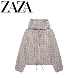 ZAZA 自制欧美风 批发女装 时尚百搭气质格纹连帽夹克外套6318010
