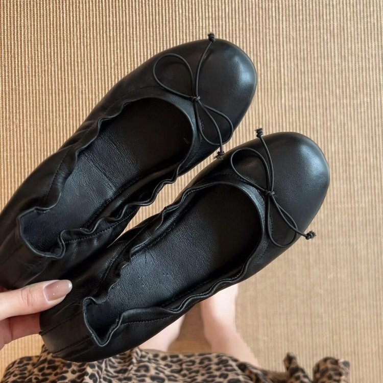 Sheepskin Version~French Ballet Shoes for Women, Black Round-Toe Bow Flat Shoes, Genuine Leather, Suitable for Skirts, Granny Shoes Sheepskin Version~French Ballet Shoes for Women, Black Round-Toe Bow Flat Shoes, Genuine Leather, Suitable for Skirts, Granny Shoes