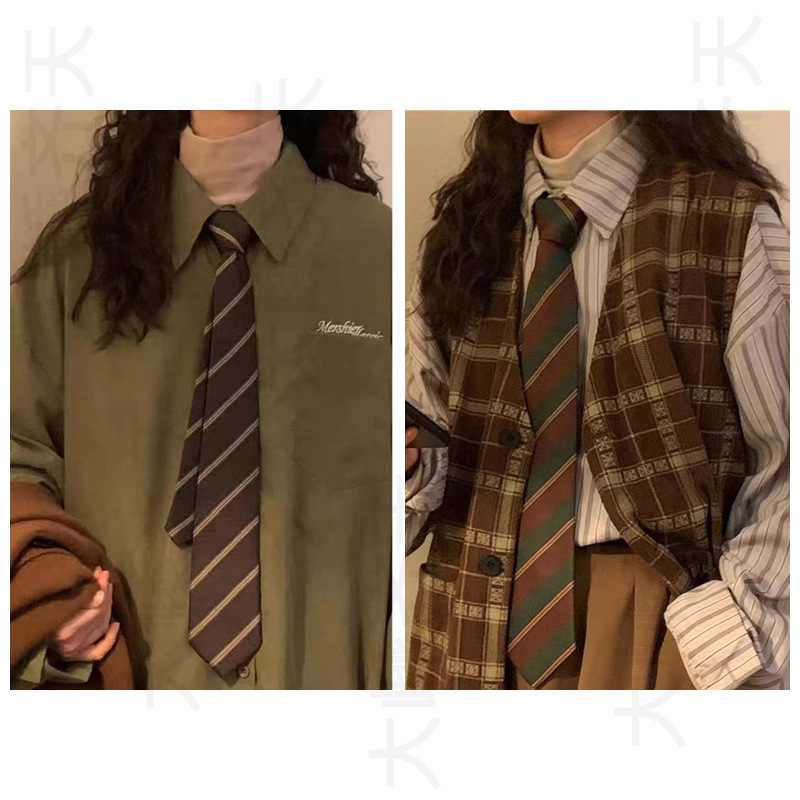Coffee Striped Tie Retro Style Color-Blocking Green Hand-Tied Casual Versatile Brown Shirt Accessory College Style Japanese Style Coffee Striped Tie Retro Style Color-Blocking Green Hand-Tied Casual Versatile Brown Shirt Accessory College Style Japanese Style