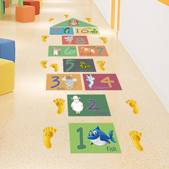 New FX-E127 Cartoon Animal Figure Hopscotch Floor Sticker for Children's Bedroom Kindergarten Wall Decoration Wall Sticker
