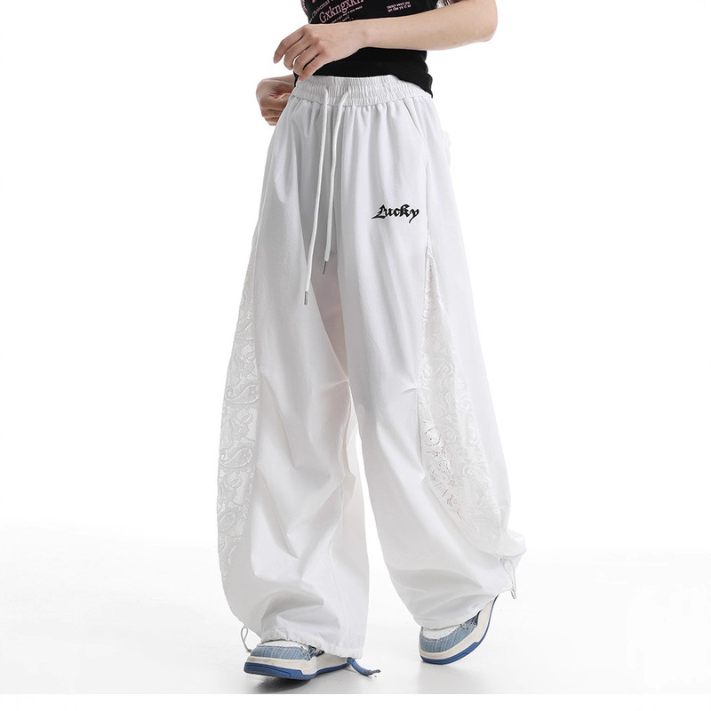 2025 New Summer American Hip-Hop Quick-Dry Lace Splicing Jazz Loose Dance Pants