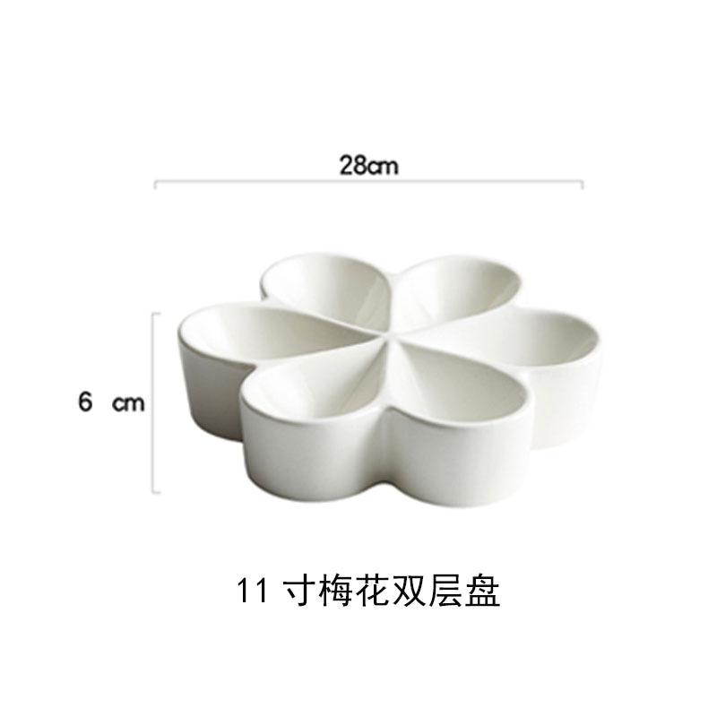 Plato de sabor blanco puro plato de salsa de cerámica plato de tres rejillas paleta de pigmentos plato de dos rejillas de estilo japonés plato de inmersión de rejilla comercial
