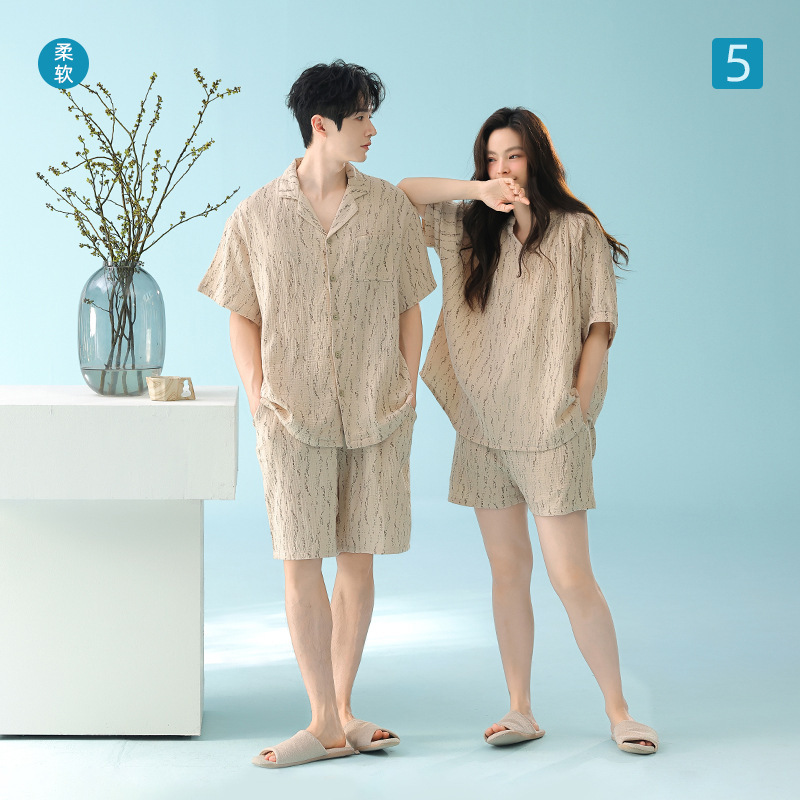 [Baby Cotton] Lazy Style Class a All-Cotton Double Layer Gauze Couple Pajamas Spring and Summer Short-Sleeve Men's and Women's Homewear