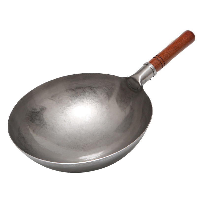 Wok Zhangqiu wok al por mayor no recubierto antiadherente pan integrado comida occidental hecho a mano a la antigua vapor hogar mango de madera