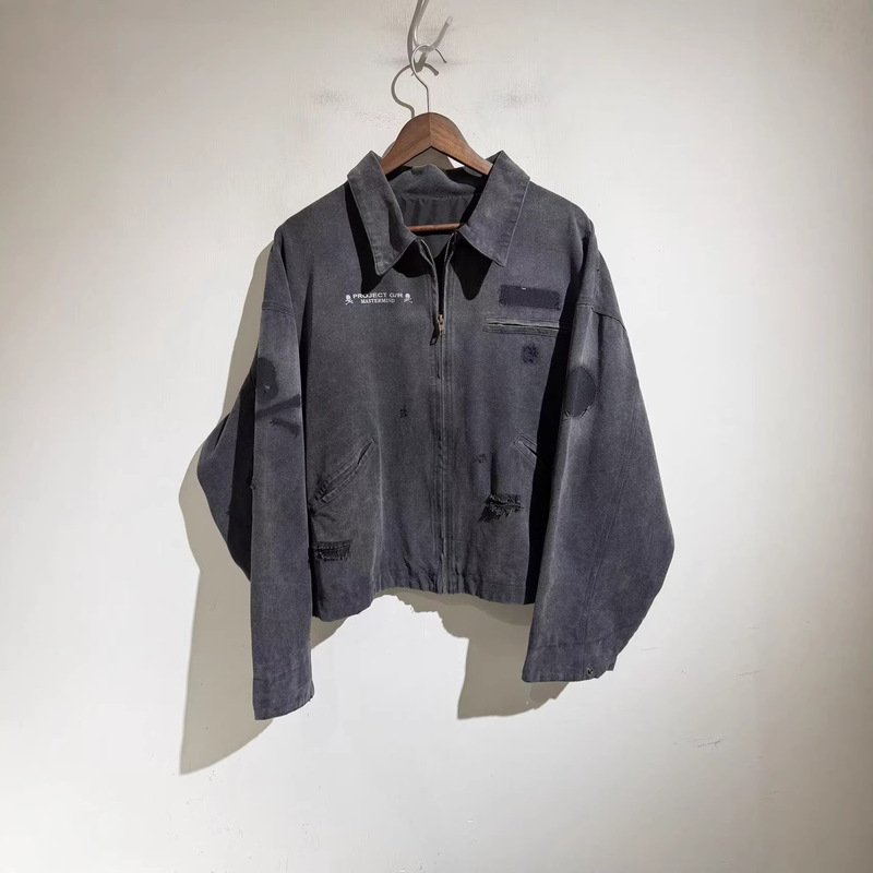 Project Washed Zipper Denim Jacket American Retro Distressed Wide-Fit Workwear Jacket Unisex Turn-Down Collar Fashion Project Washed Zipper Denim Jacket American Retro Distressed Wide-Fit Workwear Jacket Unisex Turn-Down Collar Fashion