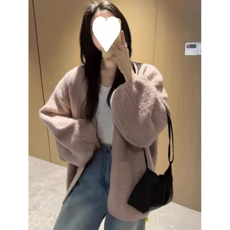 Corteza artesanía de punto Cardigan mujeres primavera y otoño nuevo estilo coreano burbuja manga suéter de aire perezoso abrigo suelto