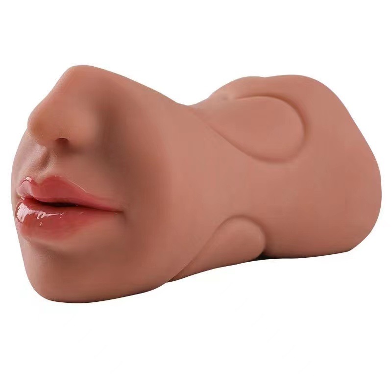 Mouth, Vaginal and Anal Triple-Entry Masturbator, Reverse-Molded TPE, Dark Brown — detail image 5