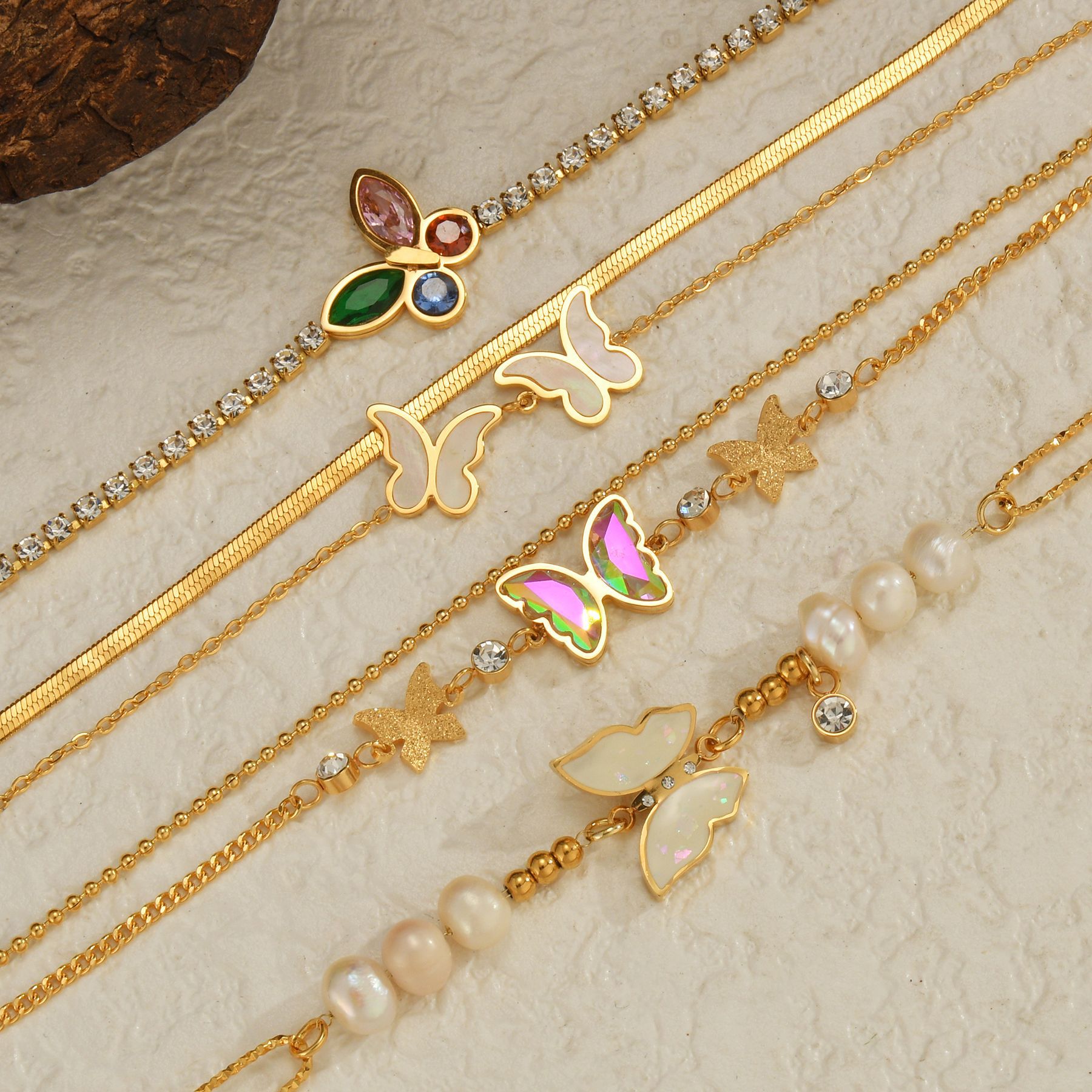 1 Piece Quantity Ion Plating (IP) Real Gold Plated 18K Gold Butterfly 304 Stainless Steel Casual Simple Style Waterproof Non Tarnish 304 Stainless Steel Bracelets