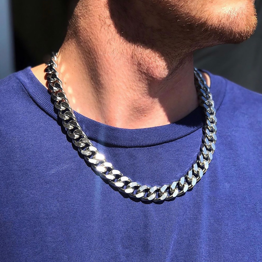 Massive Kubanische Gliederkette Für Herren Aus Edelstahl_voghion.com