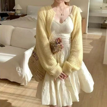 早春新款黄色软糯短款针织毛衣外套女小个子显瘦百搭减龄开衫上衣