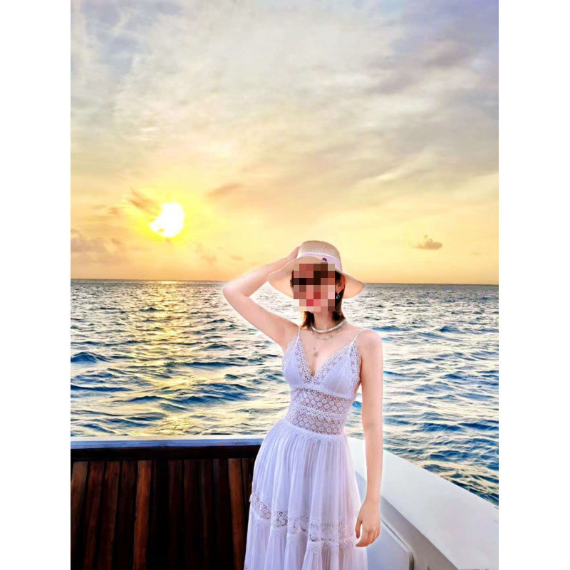 Tang Yixin petticoat lane's same elegant holiday beach lace straps…