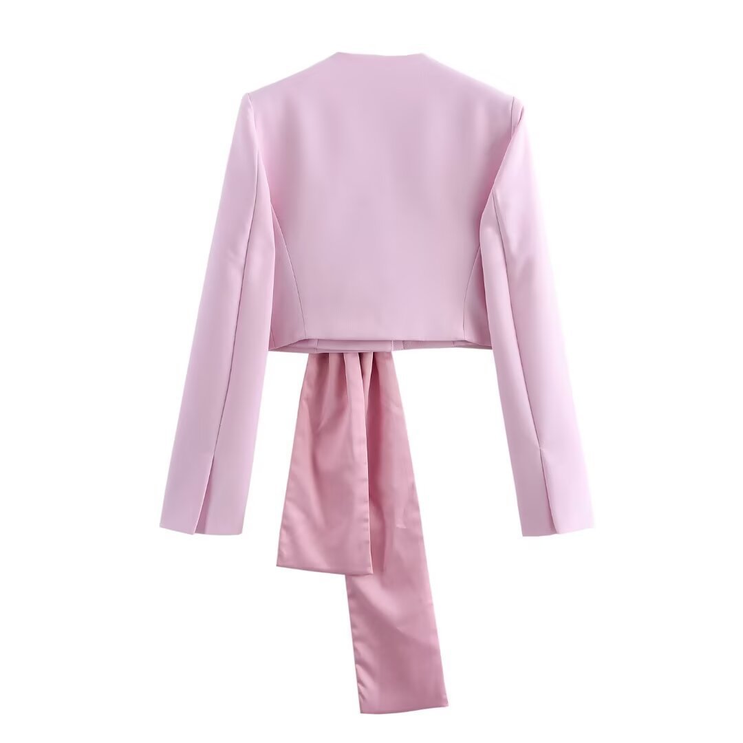 Women's clothing 2024 autumn new design sense short bow tie suit top_voghion.com
