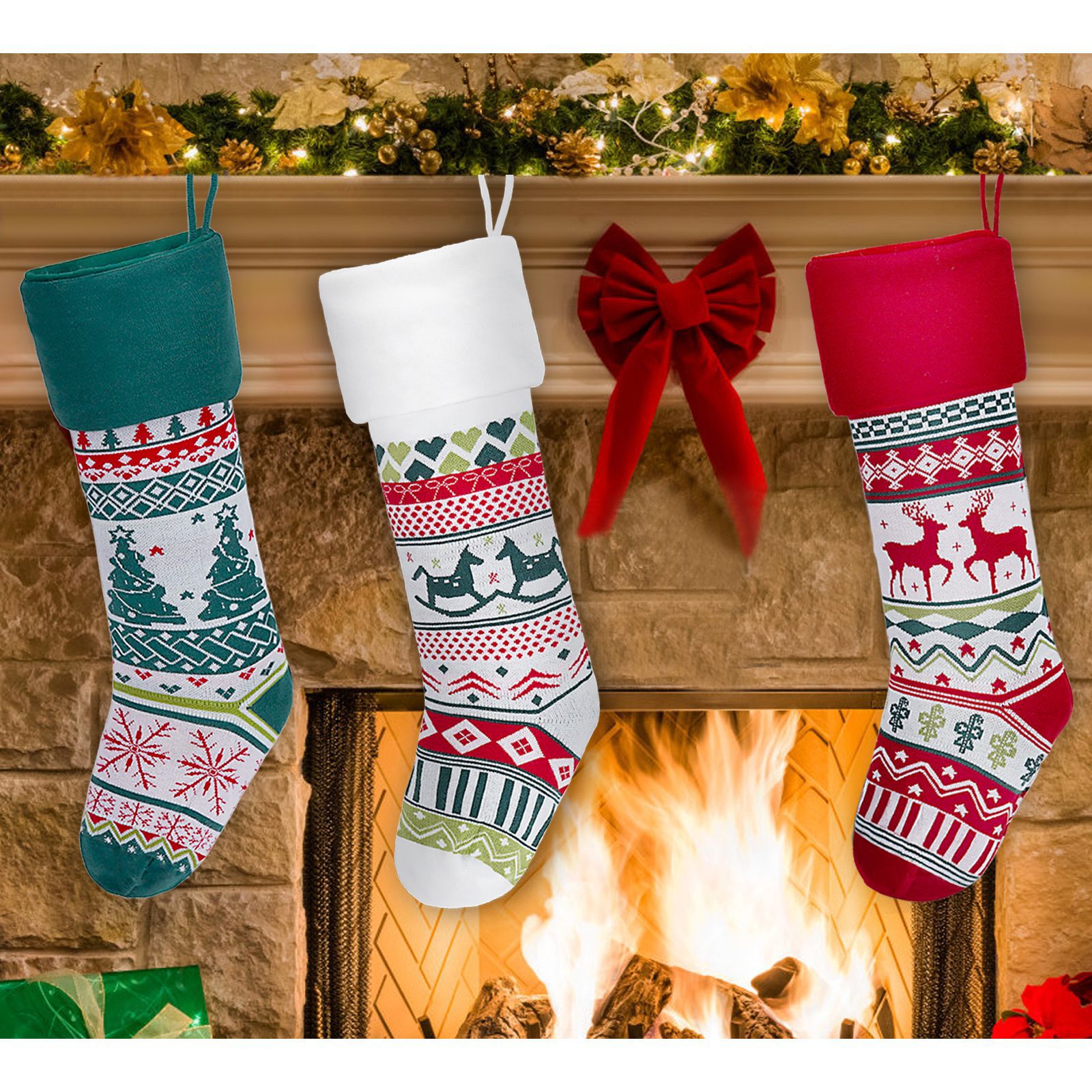 Transfronterizo nuevos calcetines de Navidad dulces de punto bolsa de lana bolsa de regalo escena diseño vacaciones Navidad calcetines decorativos